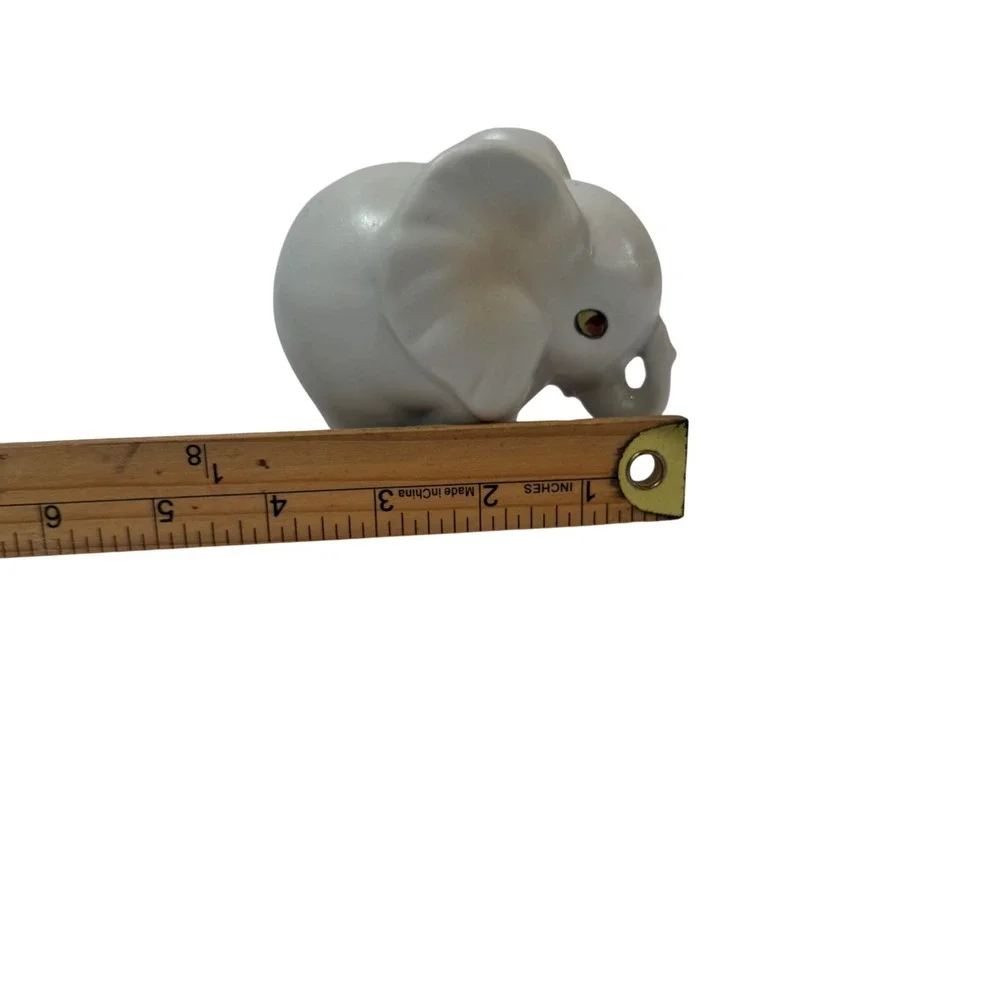 Whimsical Vintage White Bone China Baby Elephant Figurine Miniature Red Toenails